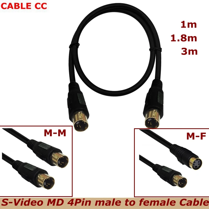 Cable de terminal S con núcleo de cobre chapado en oro de 1m, Mini Cable de vídeo DIN de cuatro pines, Cable de conexión AV para TV, conexión MD4P macho a hembra
