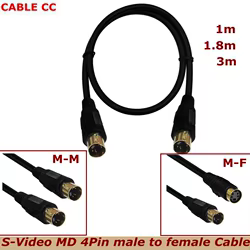 Cable S-Video Mini DIN 4 Pines AV Cobre Oro Macho-Hembra para TV