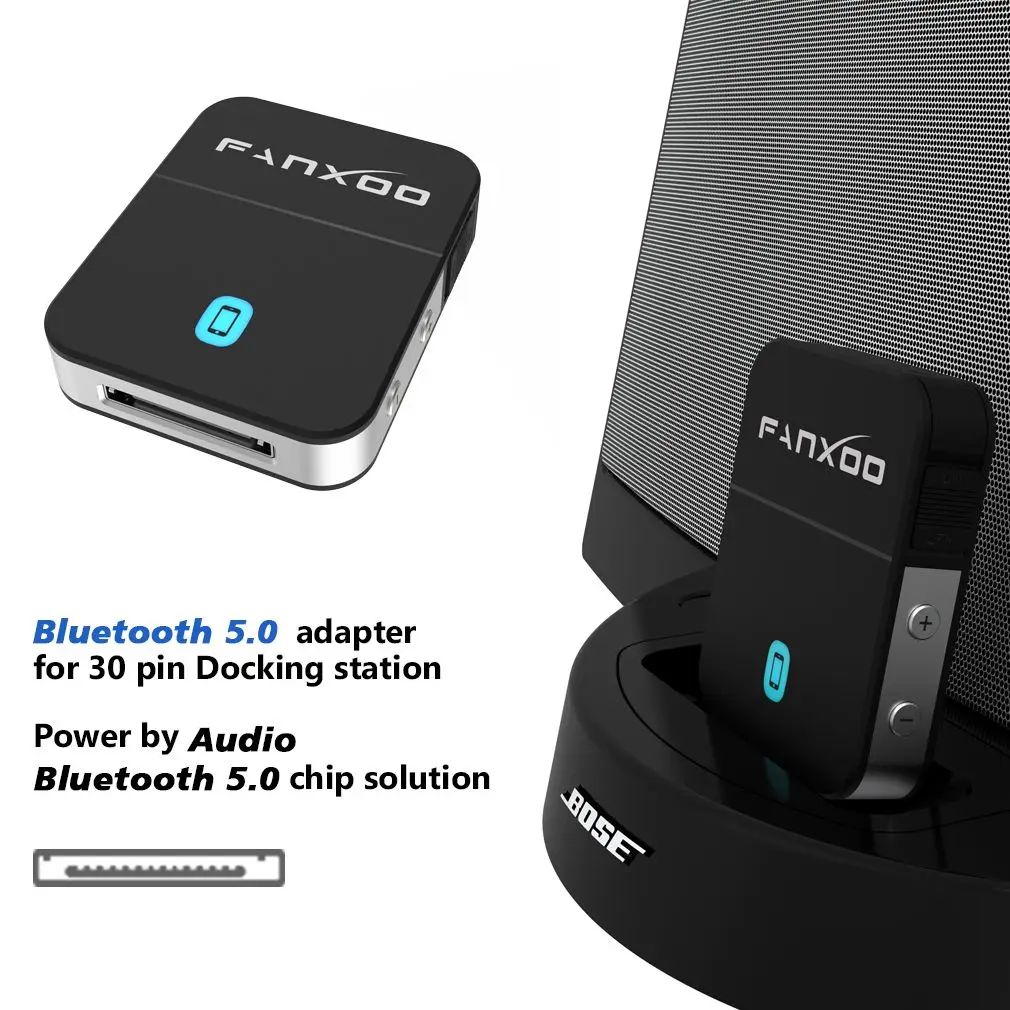 Fanxoo adaptador Bluetooth de 30 pines 5,0 Audio Mini receptor Bluetooth para Bose Sounddock JBL YAMAHA IPhone IPod Jack altavoz analógico - imagen 2