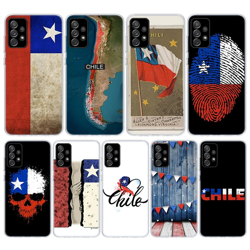 Funda de teléfono de silicona con bandera de Chile para Samsung Galaxy A52 A51 A50S A42 A32 A22 A12 A02S A30S A20S A10S A41 A31 A21S A40 A30 A70 Galax