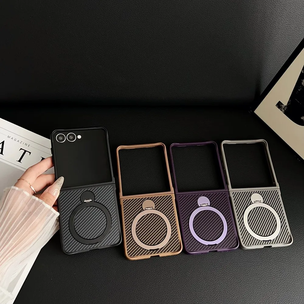 Para Samsung Galaxy Z Flip 7 funda dura de fibra de carbono anillo soporte magnético carga inalámbrica cubierta protectora trasera para Z Flip7 Shell - imagen 3