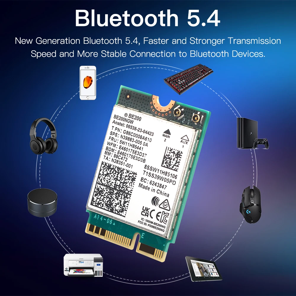 FENVI BE200 WiFi 7 Card BE200NGW For Bluetooth 5.4 Tri Band 2.4G/5G/6GHz M.2 Wireless Network Adapter For PC Windows10/11 WiFi6E - imagen 4