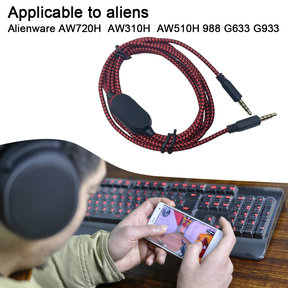 Cable de auriculares para juegos de 3,5 mm con interruptor de silencio en línea y controlador de volumen Cable auxiliar de audio para Dell Alienware AW720H AW310H AW510H - imagen 2