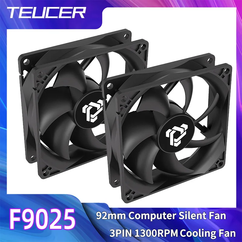 TEUCER-ventilador de 92MM, 12V, 3 pines, 1300PRM, ventilador de refrigeración de bajo ruido, 9cm de alto volumen de aire, rodamiento hidráulico, enfriador de aire, ventilador con cubierta de ordenador