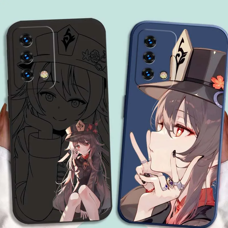 Hu Tao Chica de anime para OPPO Ace2 A98 A96 A95 A94 A92 A9 A80 A78 A77 A76 A74 A73 A72 A60 A6 Pro Funda de teléfono