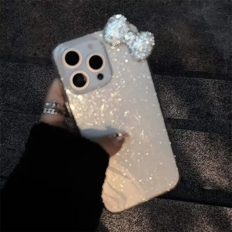 Funda de teléfono transparente de lujo con purpurina y lazo de diamante 3D para iPhone 16 17 Pro Max 15 14 13 12 11 Pro 7 8 Plus 17Air, funda suave - imagen 3
