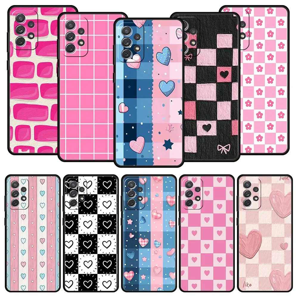 Funda de teléfono con rejilla rosa para Samsung A51 A71 A21S A17 A11 A15 A25 A31 A41 A23 A33 A53 A73 A07 A03S A05S A13 A35 A55 5G
