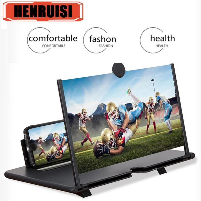 Soporte de escritorio plegable para teléfono móvil con lupa de película de 10/12 pulgadas, lupa de pantalla de teléfono móvil 3D, soporte amplificador de vídeo HD