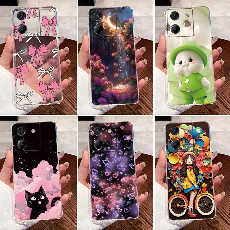 Para Poco M7 Pro 5G funda Poco M7 Pro contraportada 5G claro de lujo lindo conejo de amor divertido fresco pintado TPU funda de teléfono de silicona suave