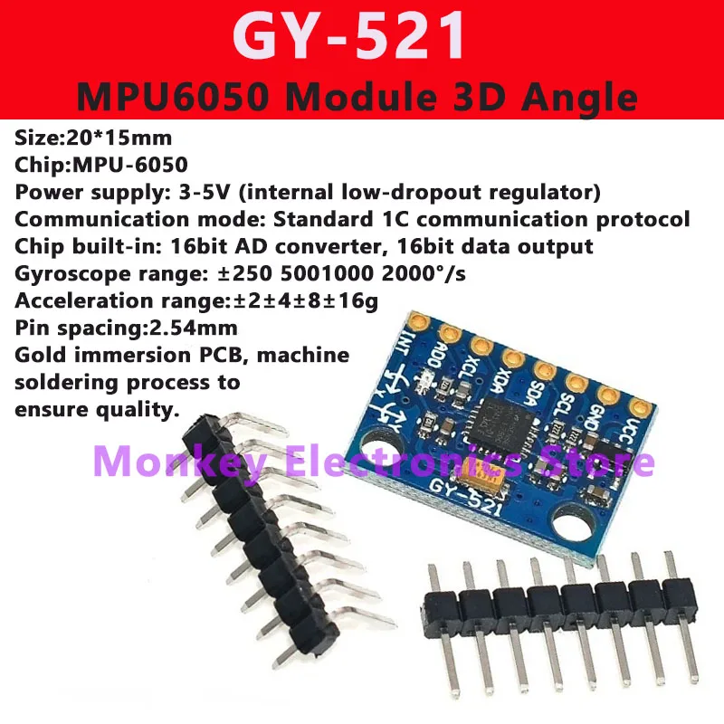 GY-521 GY-271 GY-61 Serie MPU6050 Módulo Sensor de ángulo 3D 6DOF Acelerómetro de triple seis ejes Giroscopio electrónico - imagen 4