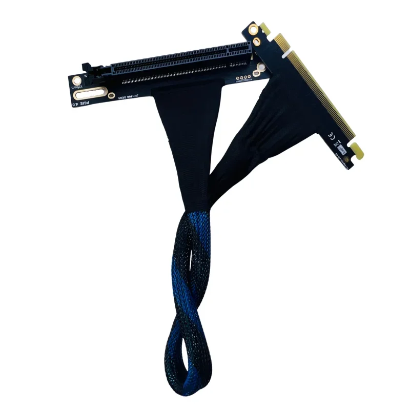 Cable de extensión de tarjeta gráfica PCIE 4,0 X16 con conector de 90 grados y funda de malla trenzada para procesamiento AI de servidor de alta velocidad