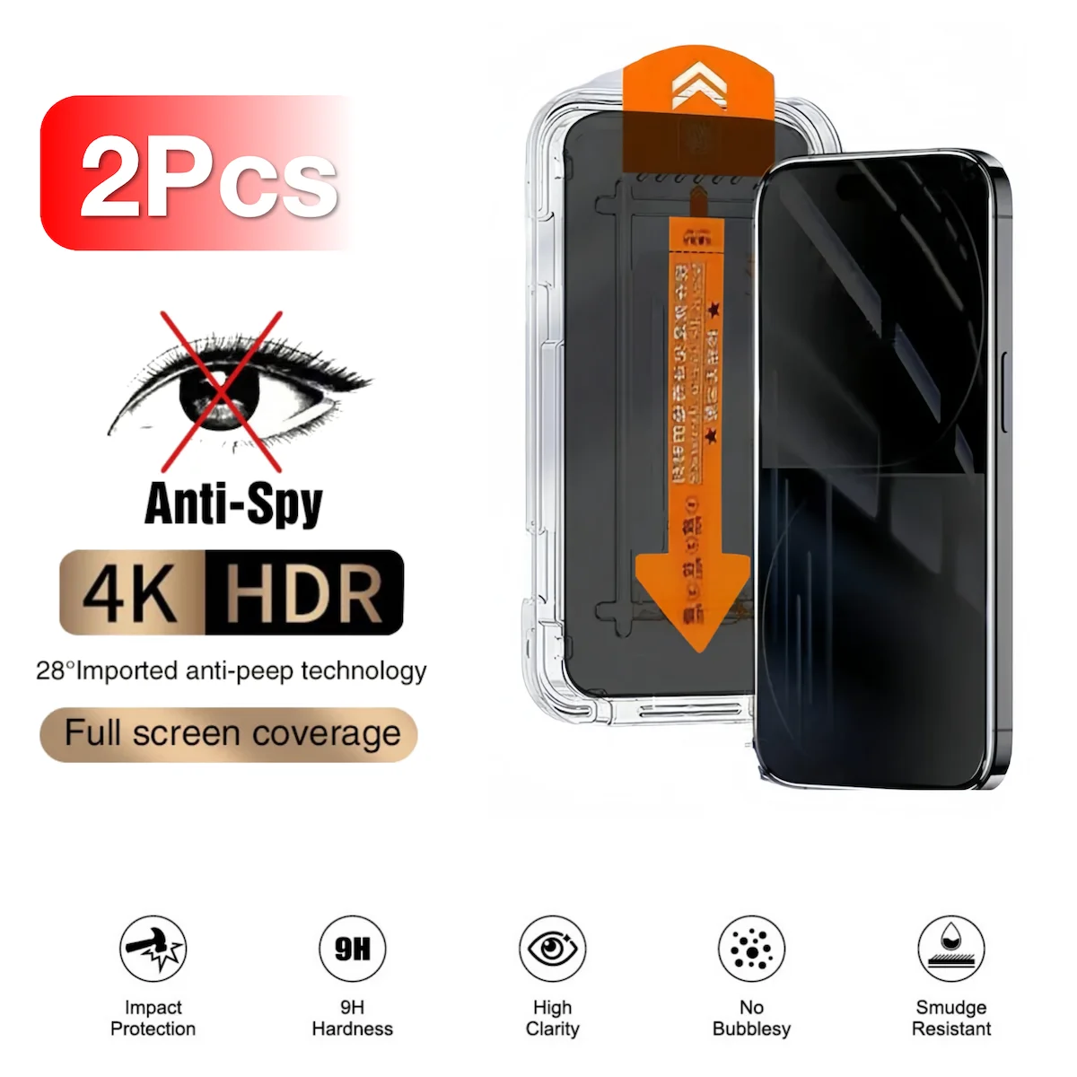 Protector de pantalla de vidrio templado, Protector de pantalla para iPhone 16, 15, 14, 13, 12, 11 Pro Max Plus Mini, X, XR, XS, Max14, 15, 2 unidades - imagen 2