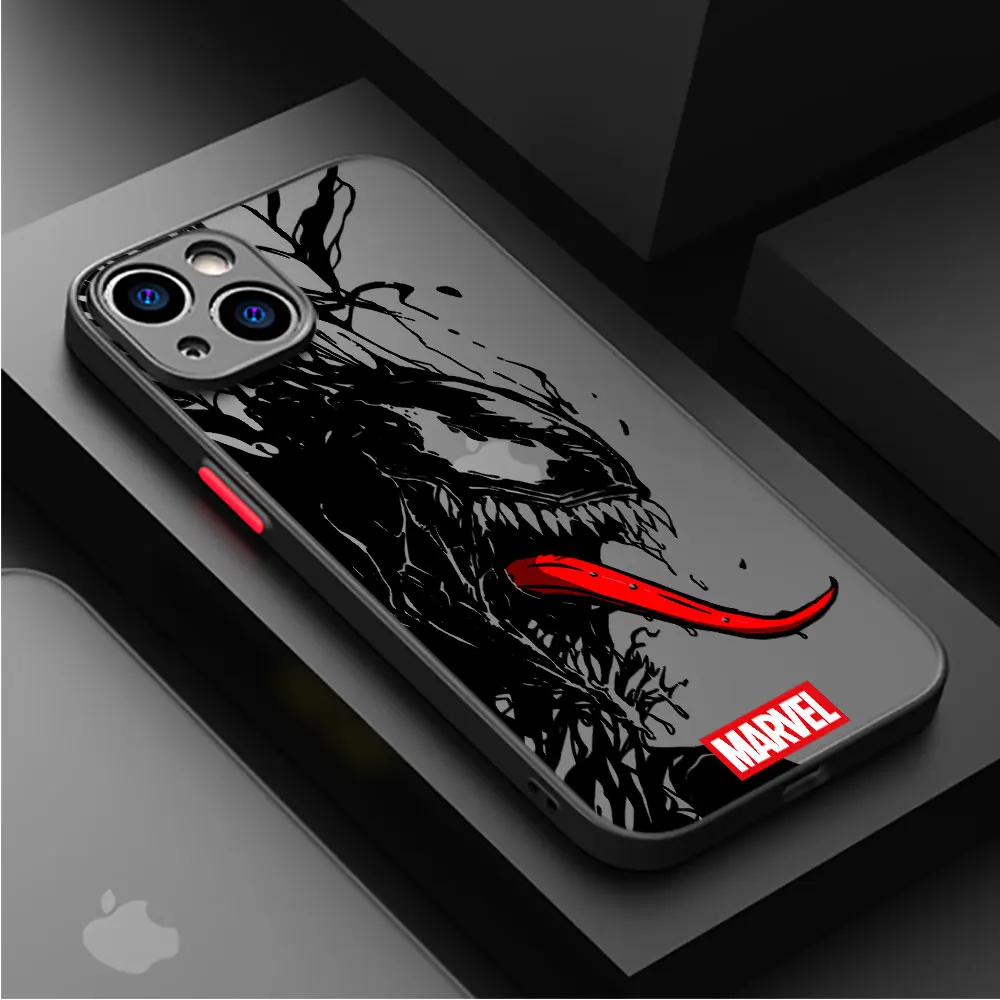 Funda de teléfono para Apple iPhone 8 Plus, 15 Pro Max, 7, 12, 13 Mini, XR, X, 11 Pro, 14 Plus, XS Max, 12 capas, cubierta mate, Marvel Venom Soft - imagen 3
