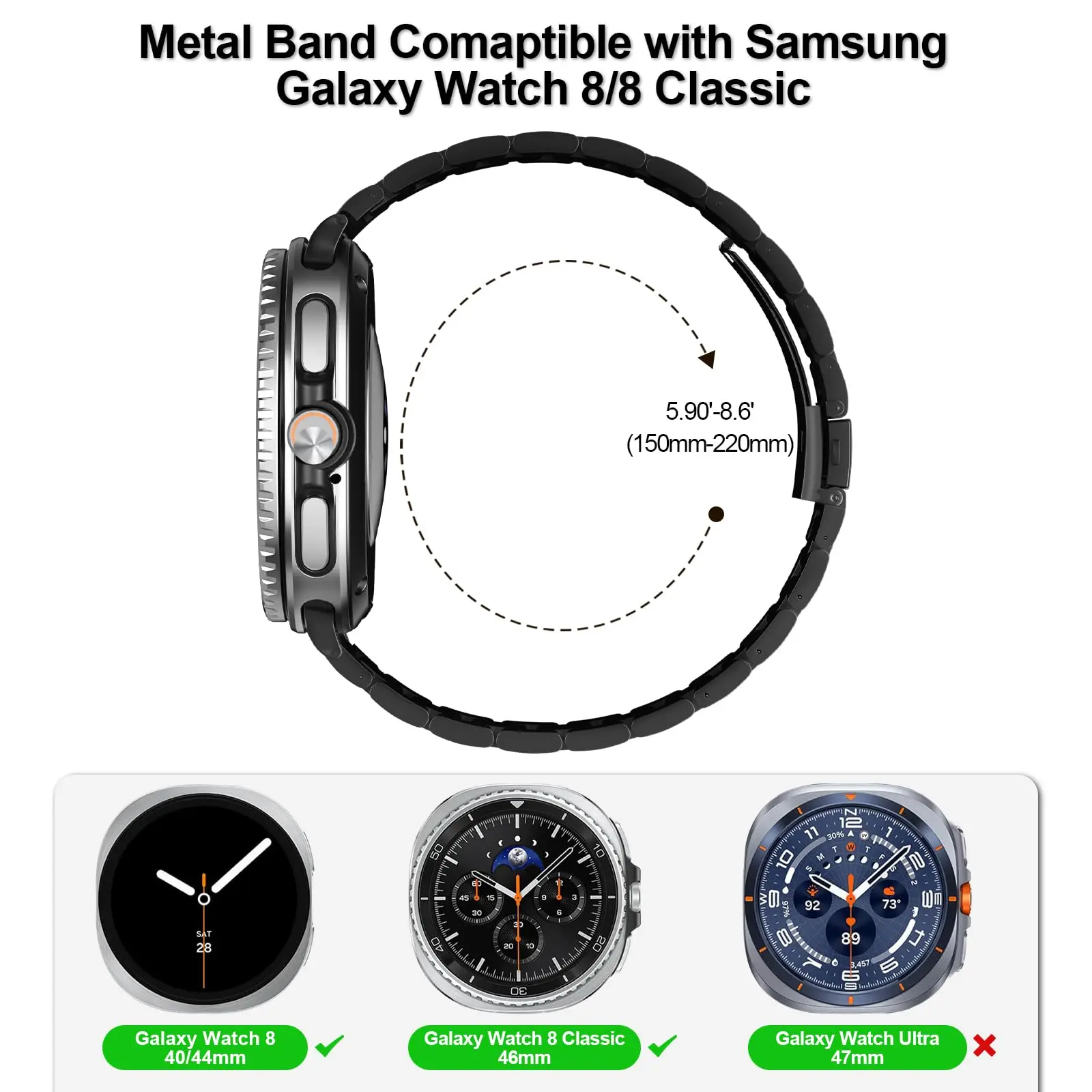 Correa de acero inoxidable para Samsung Galaxy Watch 8, Correa clásica de Metal de 46mm, Correa para Samsung Watch 8, 40mm y 44mm - imagen 4