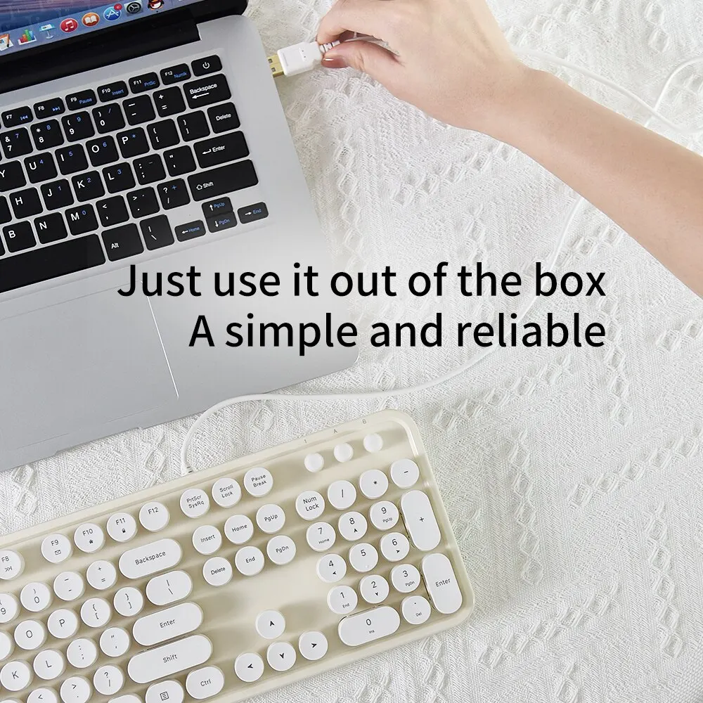 MOFII-teclado de ordenador con cable, accesorio de estilo Retro con teclas redondas, 104 teclas, silencioso, iluminado, para ordenador portátil Windows - imagen 3