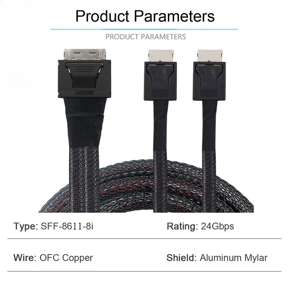 PCI-E Oculink MINI SAS SFF 8611 8I a 2*8611 4I servidor Cable de conexión de alta velocidad longitud opcional 0,5 M 1M - imagen 3