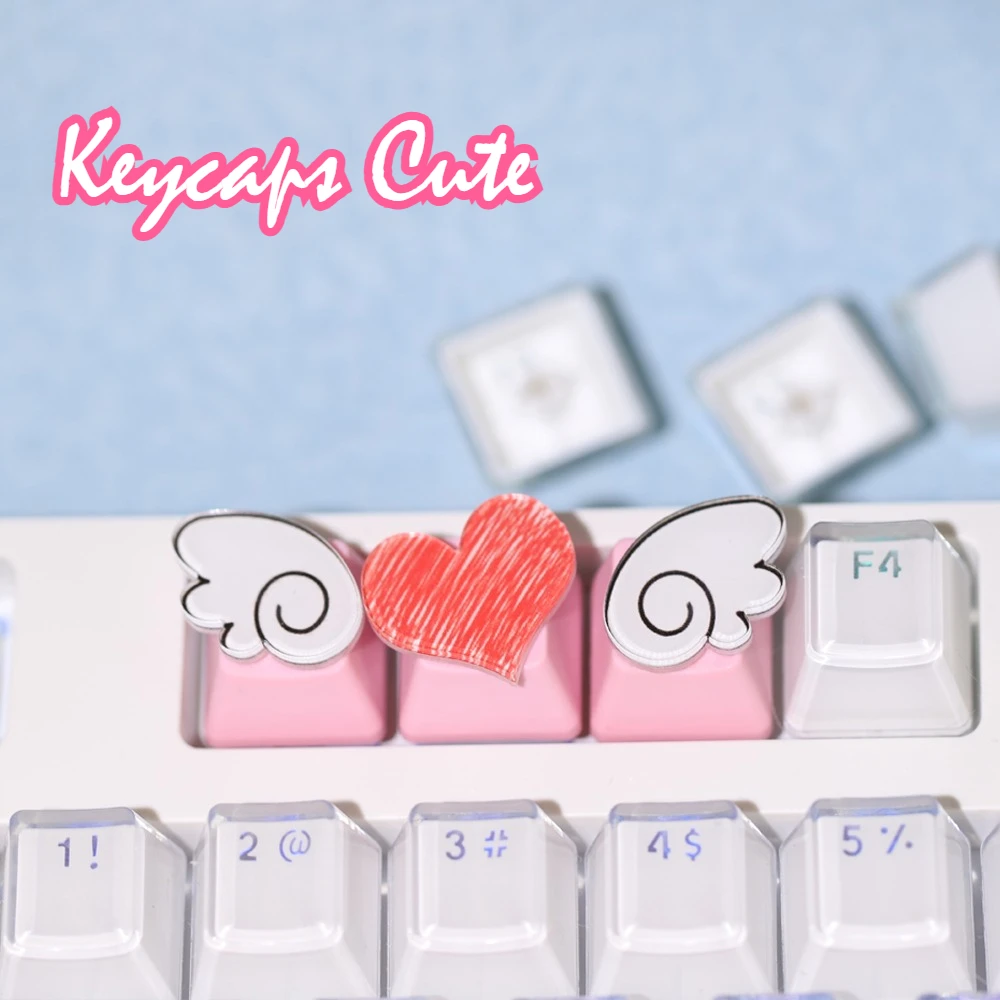 Teclado mecánico con garras de gato, teclas direccionales, lindas coronas de amor con alas de Ángel, teclas de repuesto personalizadas