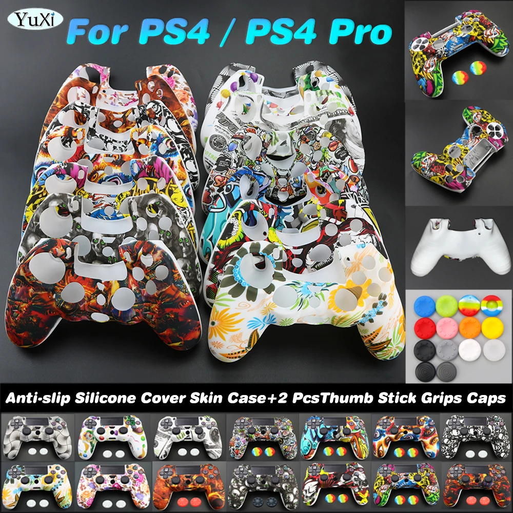 1 Juego de funda de silicona antideslizante para PS4 Pro con tapas de empuñaduras de pulgar para Play Station 4 Dualshock 4 Kit de controlador