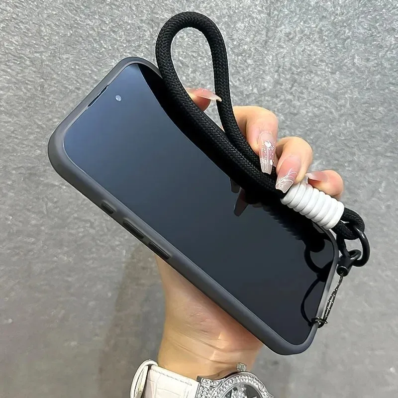 Funda cruzada de silicona suave mate de lujo con correa para iPhone 16 15 14 11 12 13 Pro Max Plus, funda mate de TPU con correa para muñeca - imagen 4