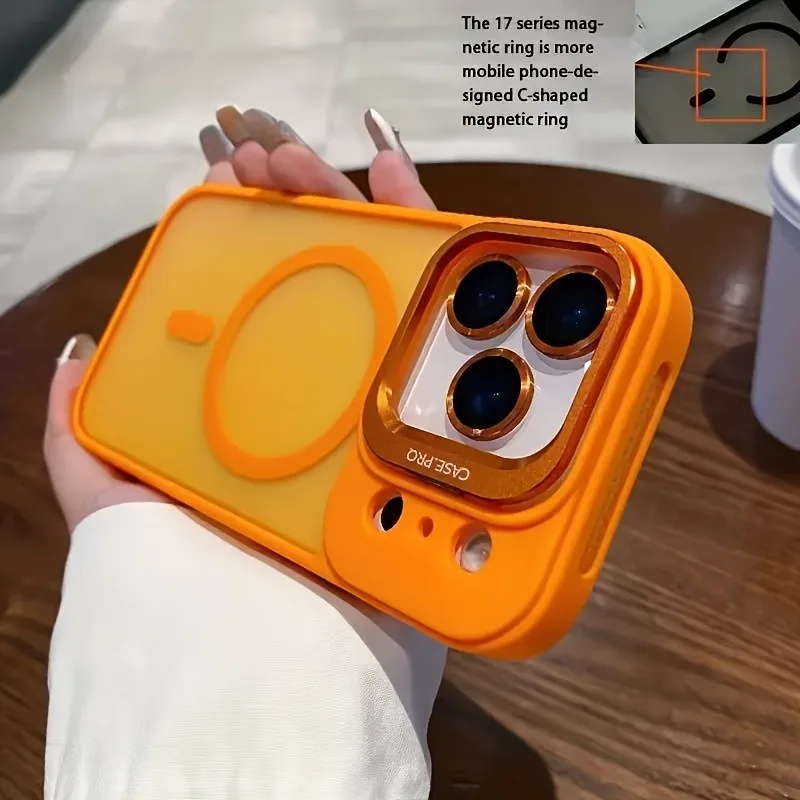 Funda de teléfono magnética de lujo a prueba de golpes para iPhone 17 13 12 15 14 16 Pro Max Plus 17Pro 17 Air fundas protectora de lente con soporte de Metal, fundas para iphone 17 16 pro max