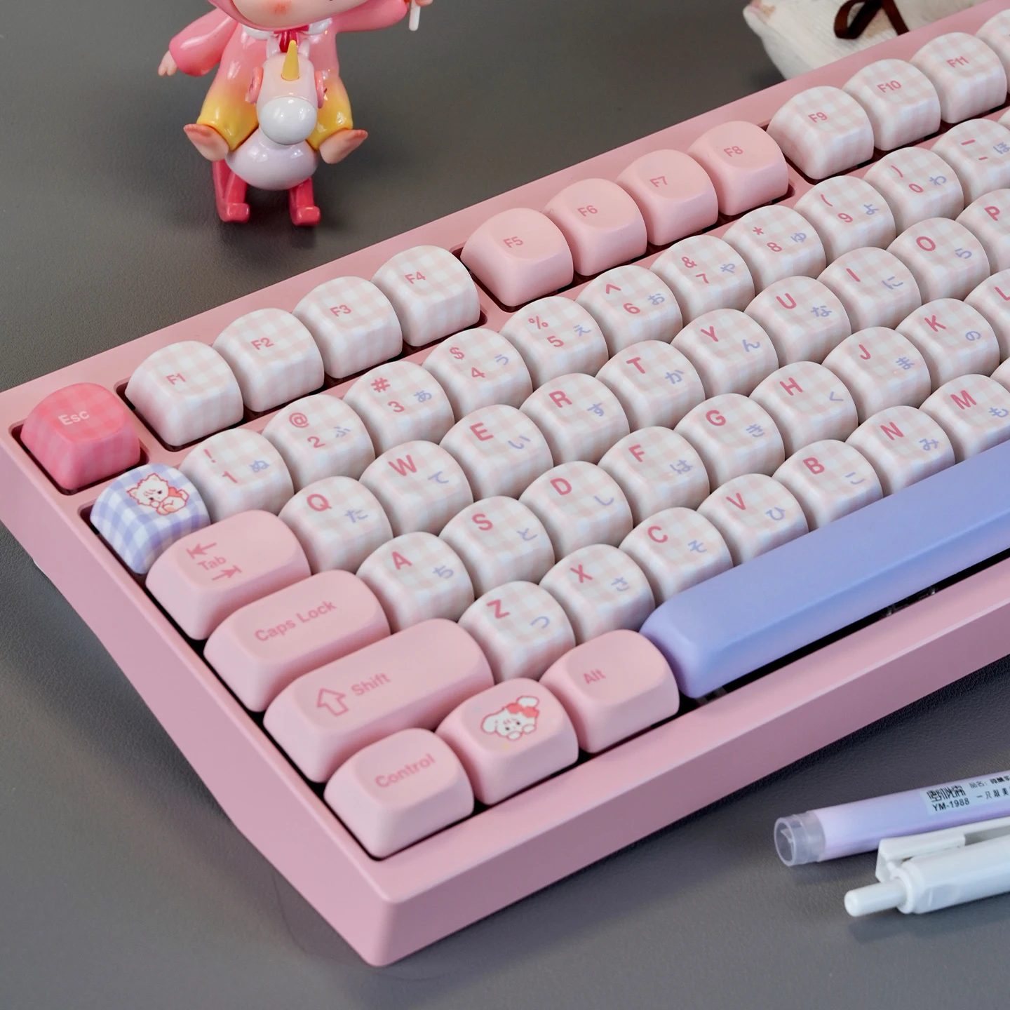 Juego de teclas con tema de rejilla rosa, sublimación PBT de cereza/MOAprofile, teclas hechas a mano personalizadas para accesorios de teclado mecánico
