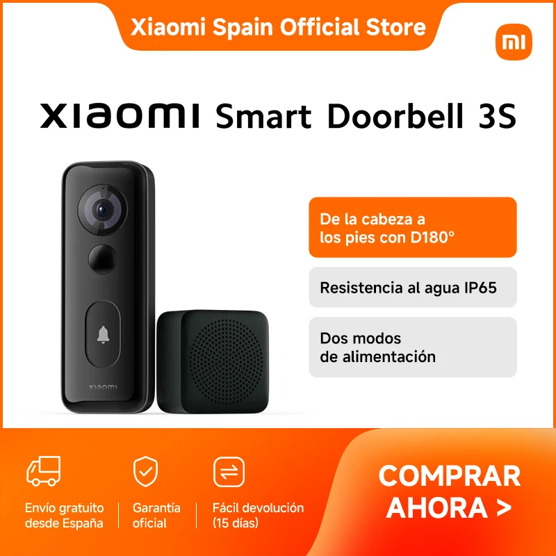 Oficial | Xiaomi Smart Doorbell 3S, De la cabeza a los pies con D180°, Resolución 2K ultranítida, 72 h almacenamiento gratis en la nube