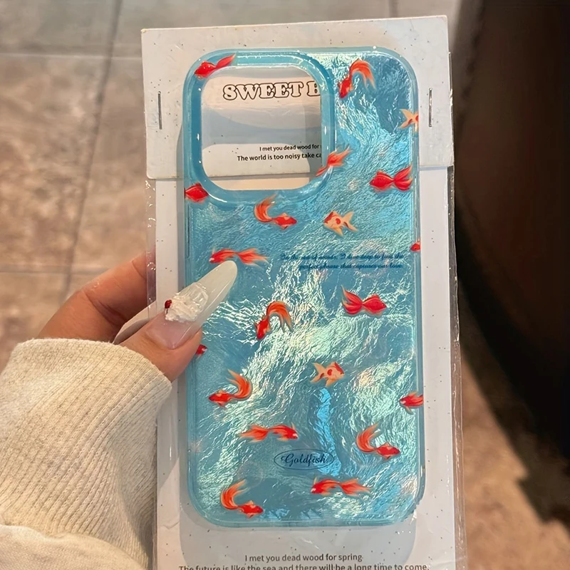 Funda de teléfono coreana azul océano carpa roja Vortex para iPhone 16 15 14 13 12 11 Mini Pro Max X XR XSMax 7 8 Plus cubierta con patrón de glaciar - imagen 3