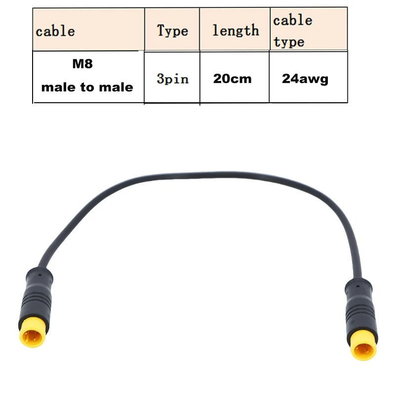 Impermeable 20cm m8 9mm 3pin bicicleta eléctrica Butt Plug macho a macho hembra a macho Cable para Ebike Cables de exhibición de bicicleta eléctrica h - imagen 4