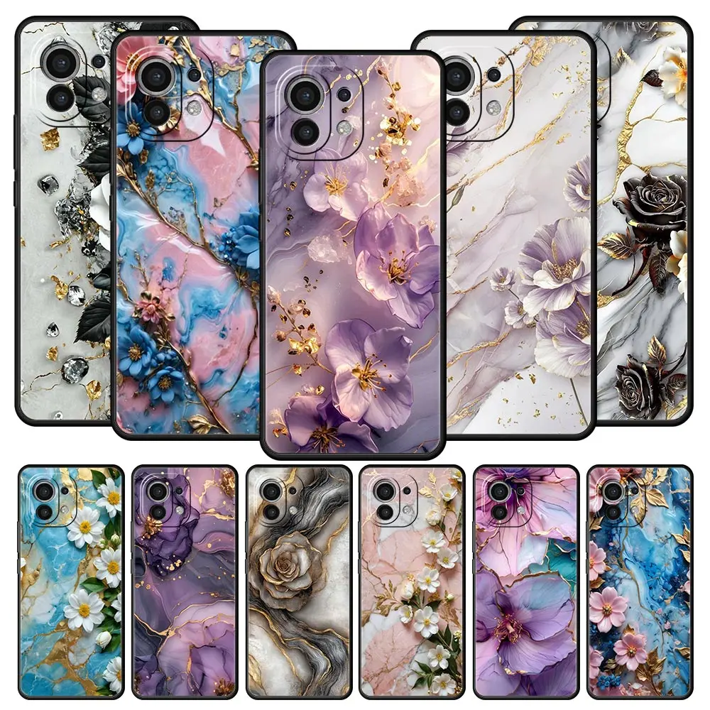 Funda de teléfono de mármol con flores para Xiaomi Mi 17 15T 15 14 14T 13T 12T Pro 12 13 Lite 5G 11T Poco X6 X7 X5 Pro, funda suave