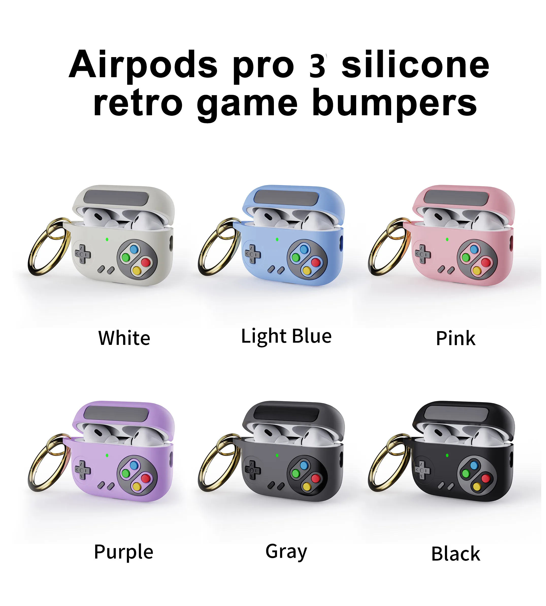 Compatible con funda AirPods Pro 3 2025: funda con diseño clásico de consola de juegos portátil retro, mosquetón incluido - imagen 4