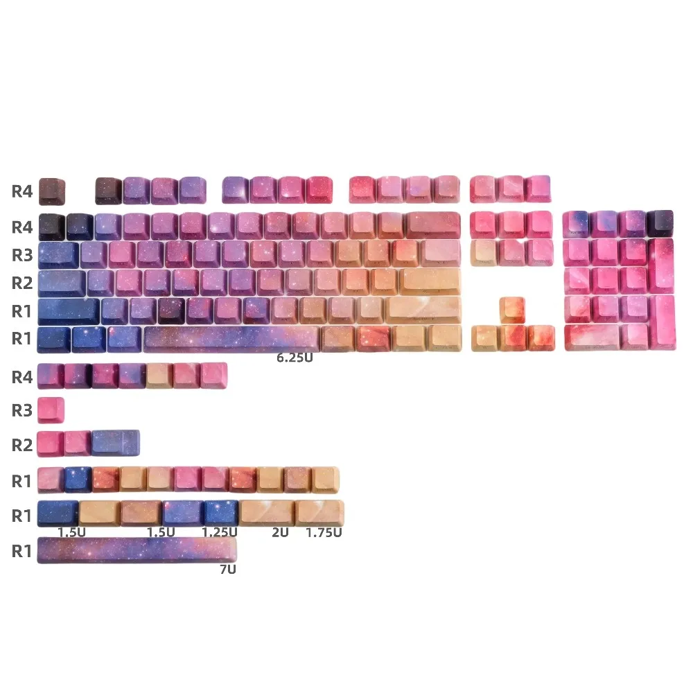1 Juego de teclas del universo del cielo estrellado, teclas PBT Dye Sub Galaxy con estampado lateral, teclas retroiluminadas, perfil OEM, teclas transparentes para interruptor MX - imagen 5