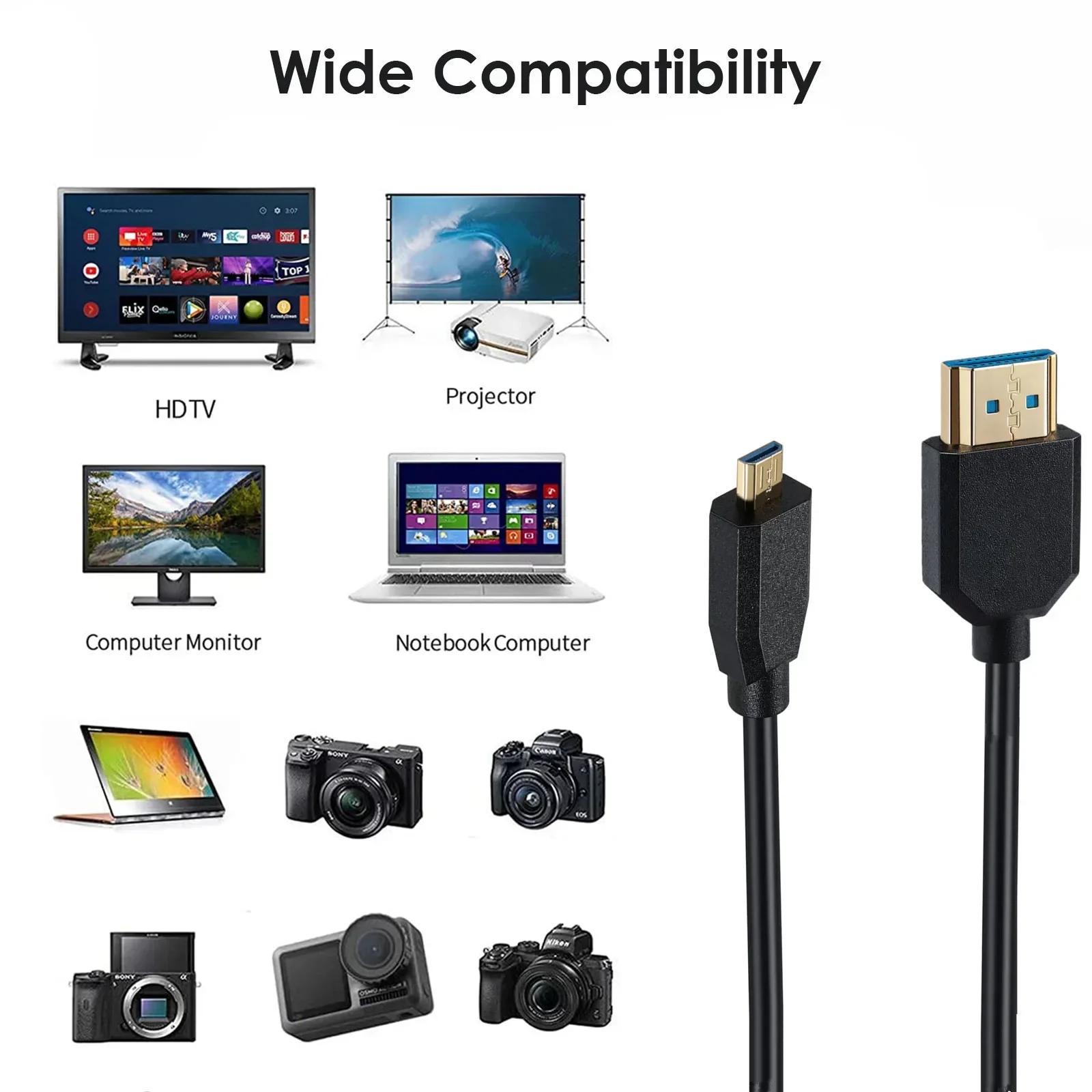 OD4.0mm Slim/Ultra Slim Micro HDMI a HDMI 2.1V 8K@60Hz 4K@120Hz 48Gbps, Compatible con cámara digital, videocámara, tableta - imagen 2