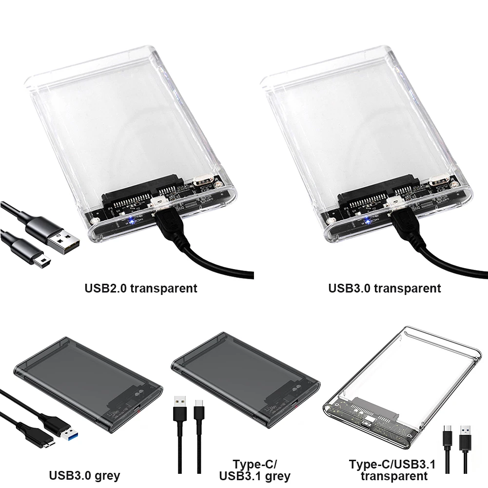 Caja de disco duro de 2,5 pulgadas HDD transparente/SSD USB 2,0 USB 3,0 caja de disco duro externo USB3.1 tipo C para MacBook PC - imagen 2