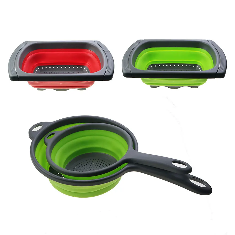 JCD cesta de lavado de frutas y verduras colador plegable colador de silicona plato escurridor plegable filtro herramienta de almacenamiento de cocina - imagen 2