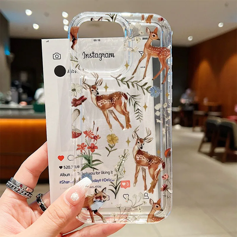Funda de teléfono con estampado de ciervo Sika de plantas para Xiaomi Mi 14 13T 13 12T Pro, funda suave a prueba de golpes para Poco F5 F7 X6 Pro 5G