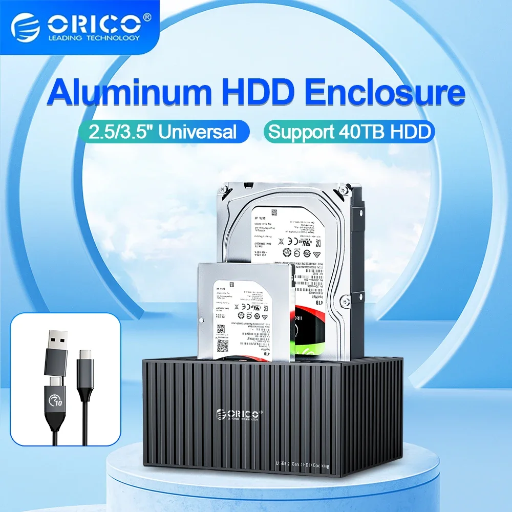 ORICO Dual Bay Caja de disco duro externo de 2,5/3,5 pulgadas Estación de acoplamiento de disco duro de 10 Gbps para caja HDD/SSD de 2,5" y 3,5" compatible con UASP