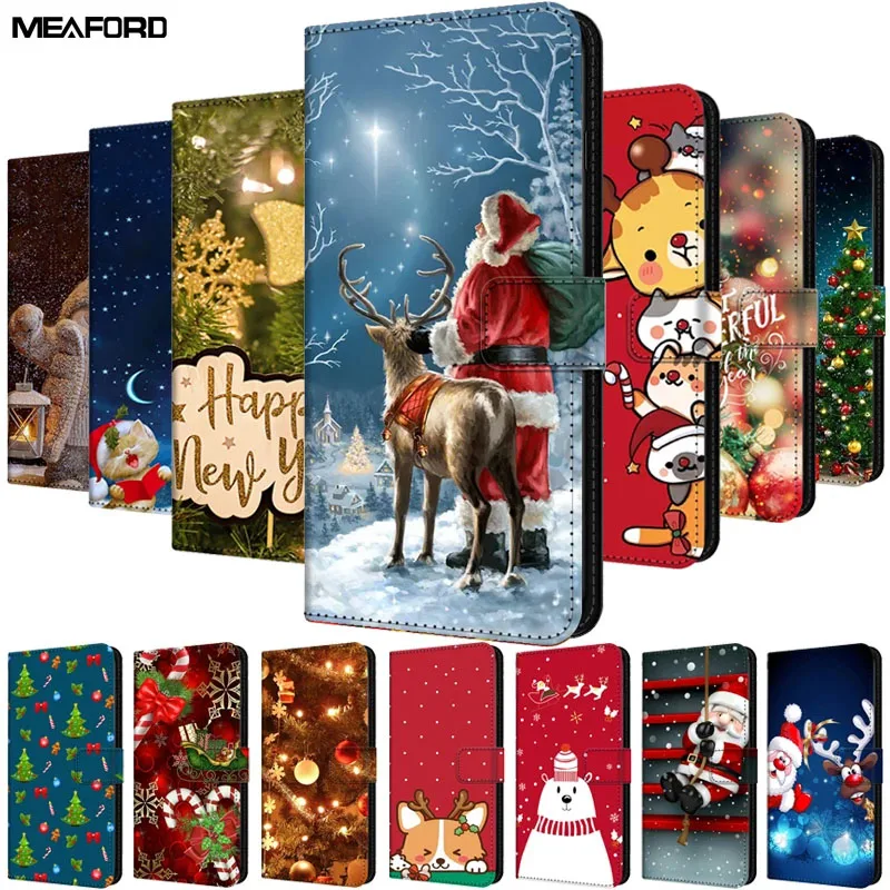 Funda para Redmi 15 4G 5G, Fundas con tapa magnética con soporte para Xiaomi Redmi15, Funda navideña con ranuras para tarjetas, Cartera de cuero a prueba de golpes