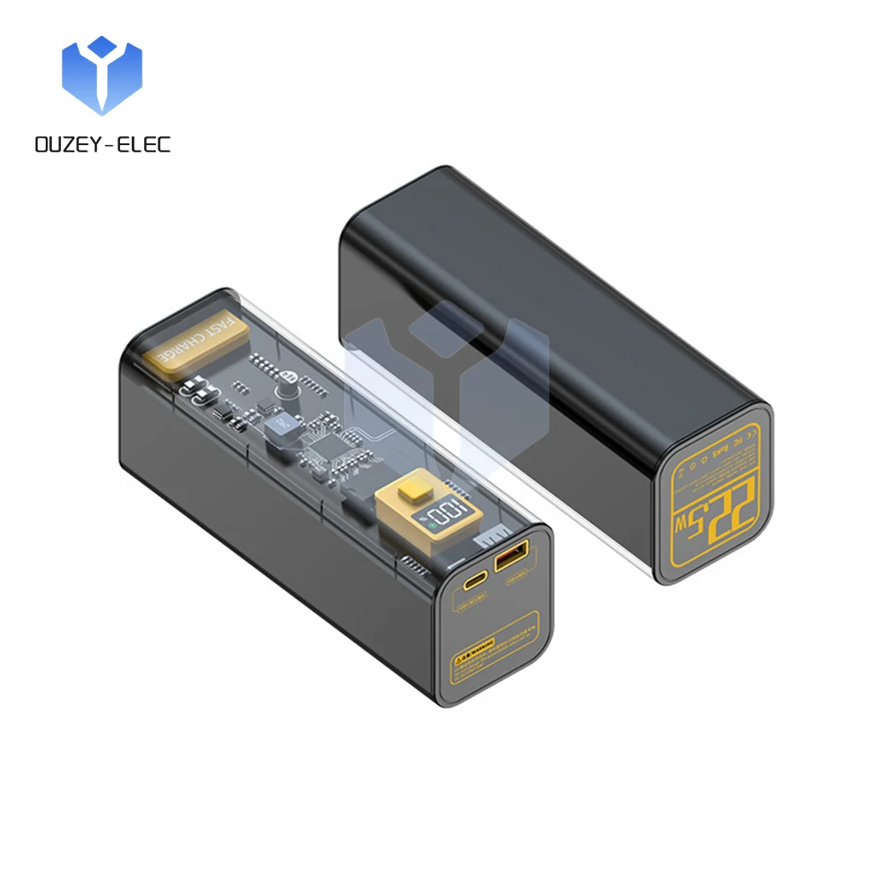 Carcasa transparente de carga rápida para móvil, cargador PD de 22,5 W, entrada/salida, 40000mAh