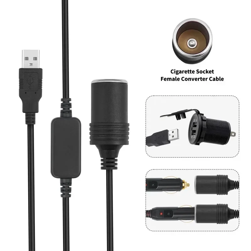 Adaptador USB de 5V a 12V, USB macho a 12V, enchufe de encendedor de coche, fuente de alimentación hembra, Cable convertidor de salida de 12V 10W - imagen 4