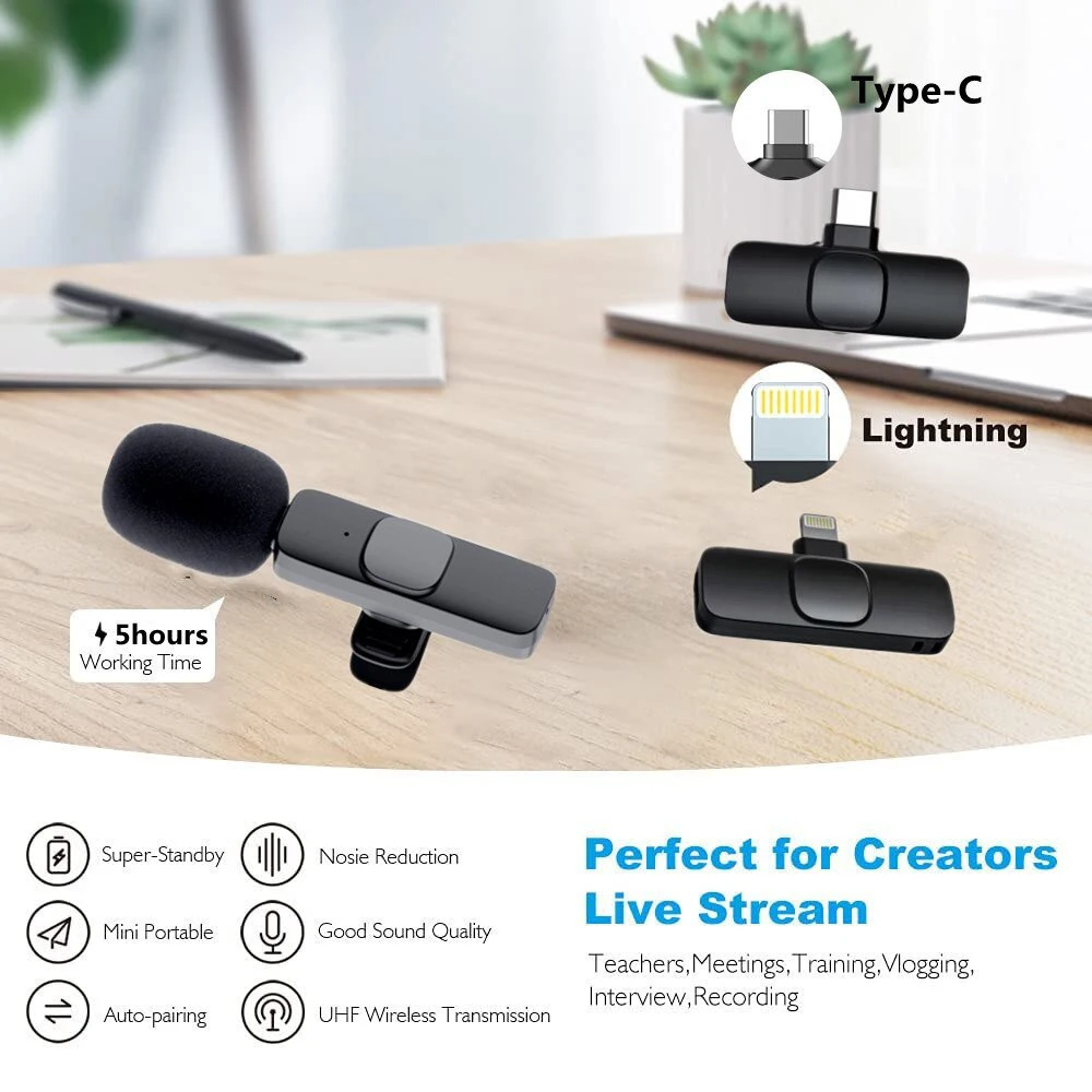 Micrófono de solapa inalámbrico Dual Lavalier con Bluetooth, micrófono de solapa profesional, corbata de botón para iPhone, Android, teléfono móvil, PC, Mike - imagen 4