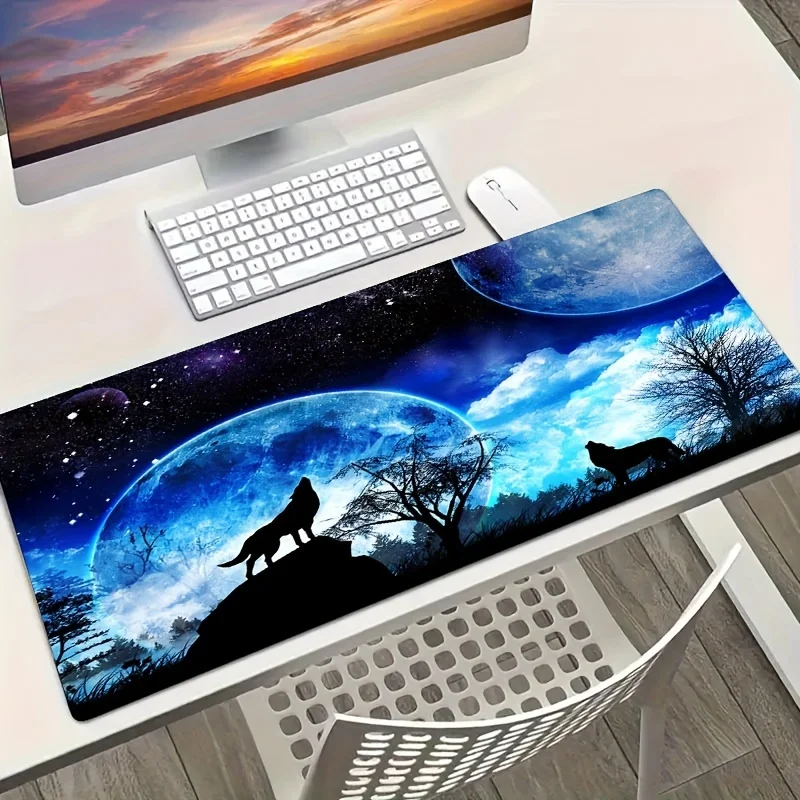Pintura nocturna, hermosa Luna nocturna, Animal, lobo rugiente, alfombrilla para ratón, teclado grande, portátil de oficina, accesorios de aprendizaje para juegos