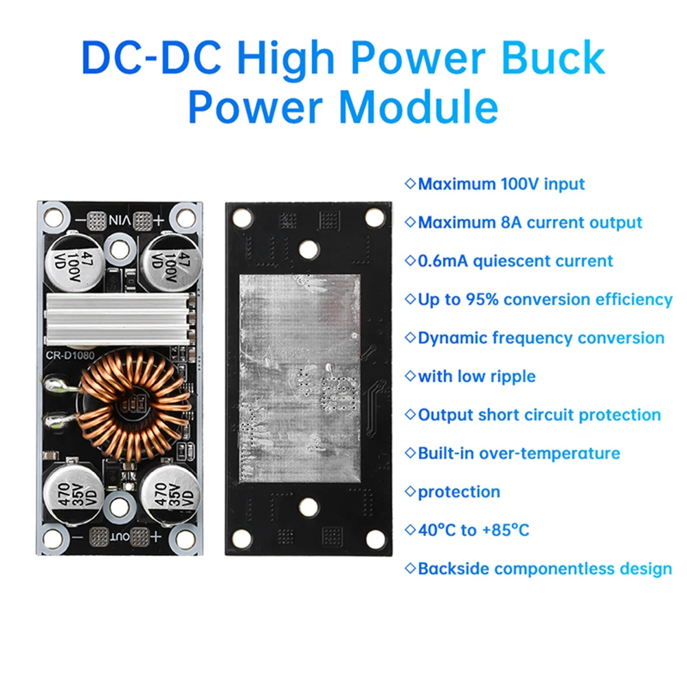 Módulo de potencia Buck de alta potencia DC-DC, convertidor CC de eficiencia 95%, salida de alta corriente, placa Buck de alto voltaje, 100V a 5V/12V/24V 8A - imagen 4