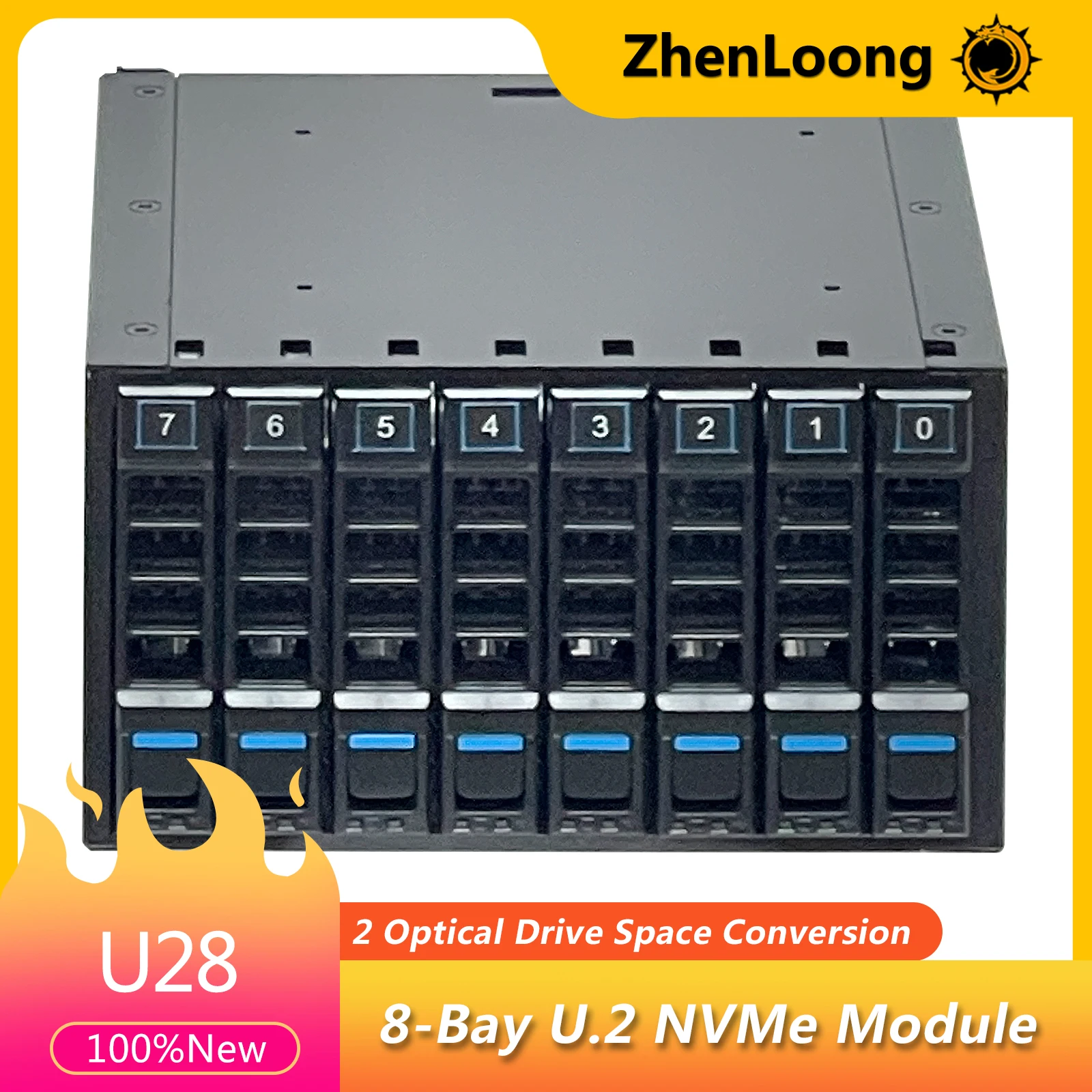 ZhenLoong 8 Bay 2,5 pulgadas NVMe U.2 SSD duro módulo intercambiable en caliente jaula Gen4 32Gb plano posterior SFF8654 espacio de instalación de 2 DVD-ROM - imagen 2