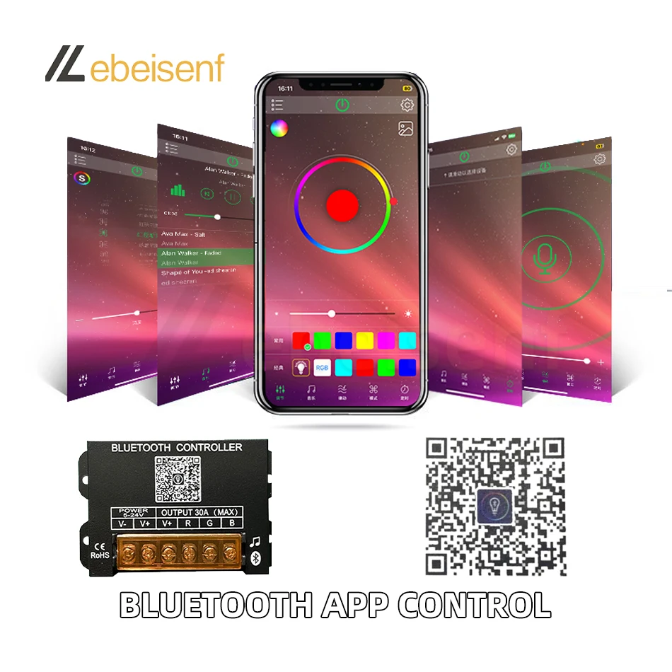 Controlador atenuador RGB con Bluetooth inteligente, CC de 5V, 12V, 24V, 30A y control remoto RF inalámbrico de 29 teclas para tira de luces LED coloridas COB 5050 2835 - imagen 4