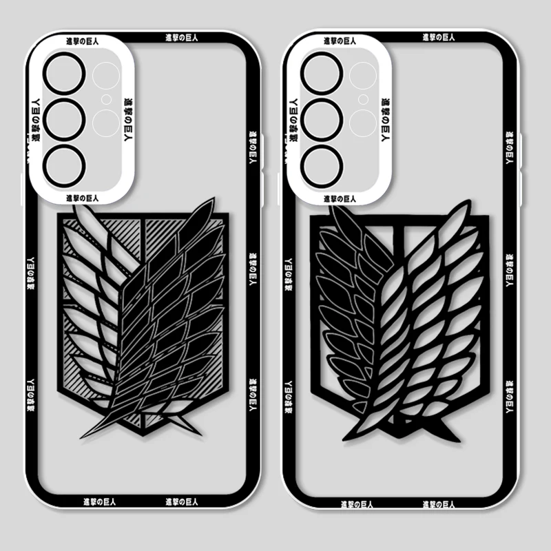 Anime Attack on Titan logo para Samsung Galaxy S24 S23 S22 S21 S20 Plus FE Ultra A52 A53 A54 Angel Eyes funda transparente para teléfono - imagen 3