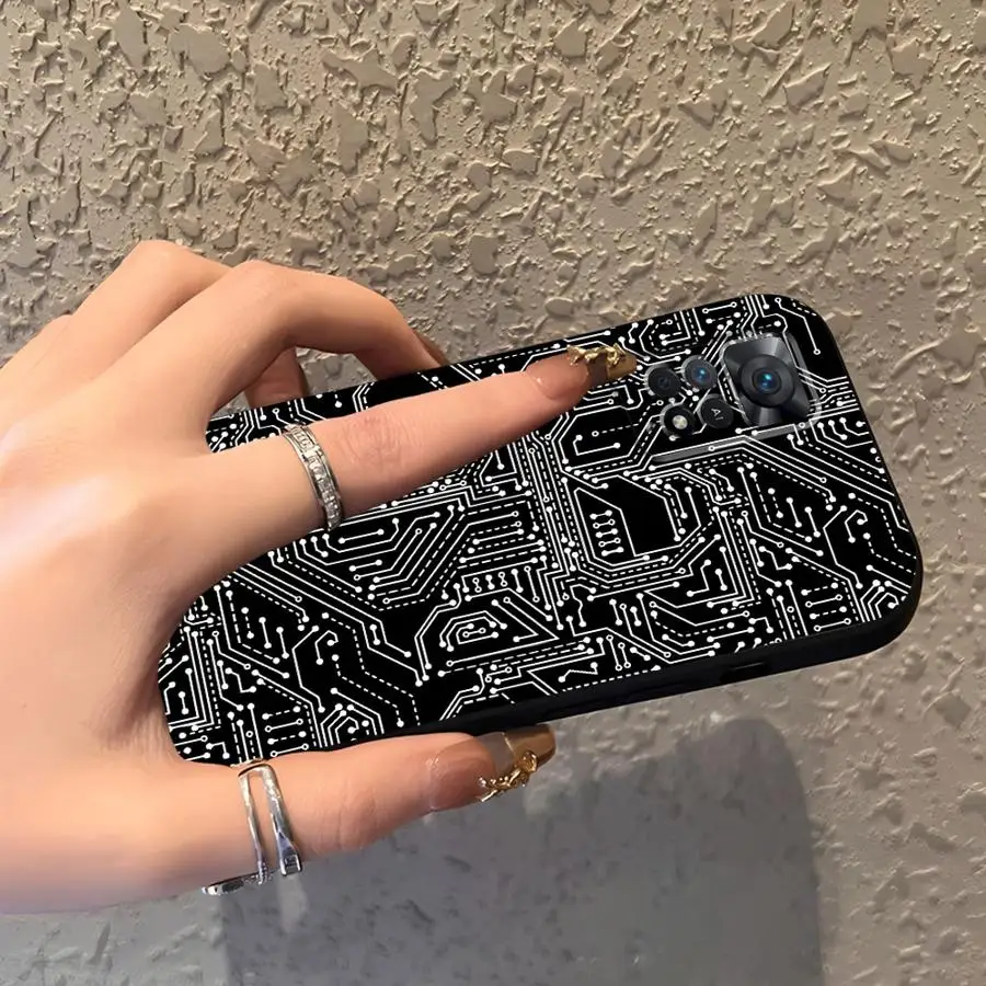 Black Soft Phone Cover Case for Xiaomi Redmi Note 12s 9S 7 8 13 14 Pro Plus 10S 9 10 11 12 Pro 11s Retro Circuit Lines - imagen 4