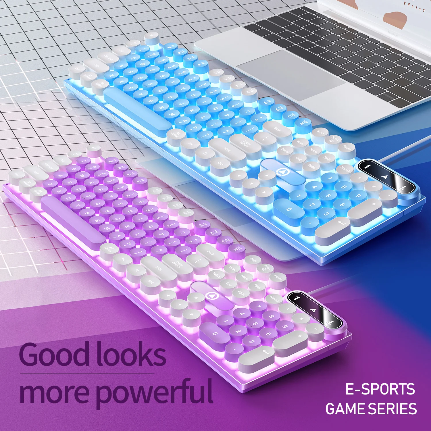 Máquina de escribir redonda, teclado para juegos de 104 teclas, teclado con cable, retroiluminado a juego de colores, periféricos deportivos electrónicos para ordenador portátil de escritorio - imagen 5