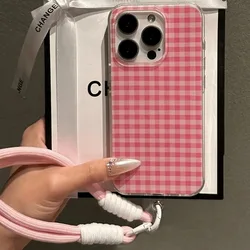 Funda Cuadros Rosa Cordón Suave iPhone 17 Pro Max 16 15 14 13 12 11