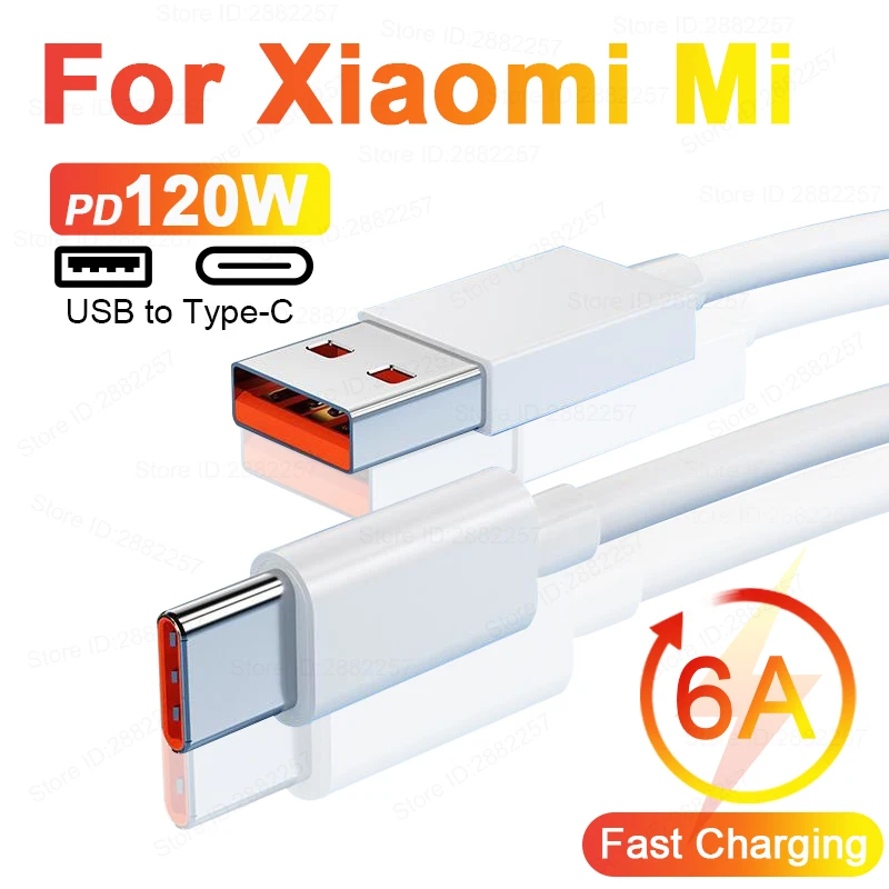Cable USB tipo C PD 120W 6A para For Xiaomi Mi 15 14 13 Ultra Pro, Cable de datos de carga rápida para For Redmi Note 14 13, accesorios de cargador Poco