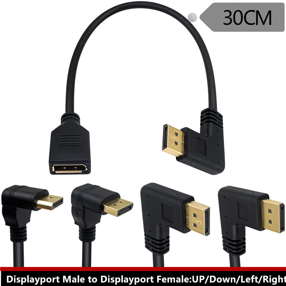 Adaptador de Cable de extensión de montaje en Panel DisplayPort, codo de ángulo de 90 grados, esquina DP 1,2 v, macho a hembra, tornillo de enchufe de Cable 2k @ 144Hz - imagen 2